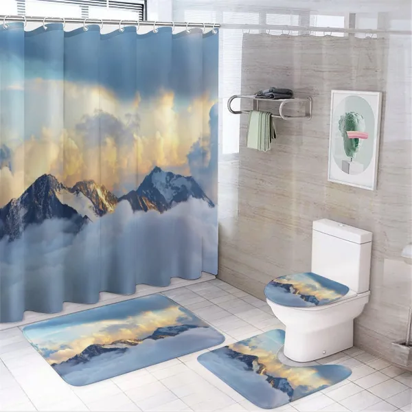 Snowy and Cloudy Peak on a shower curtain