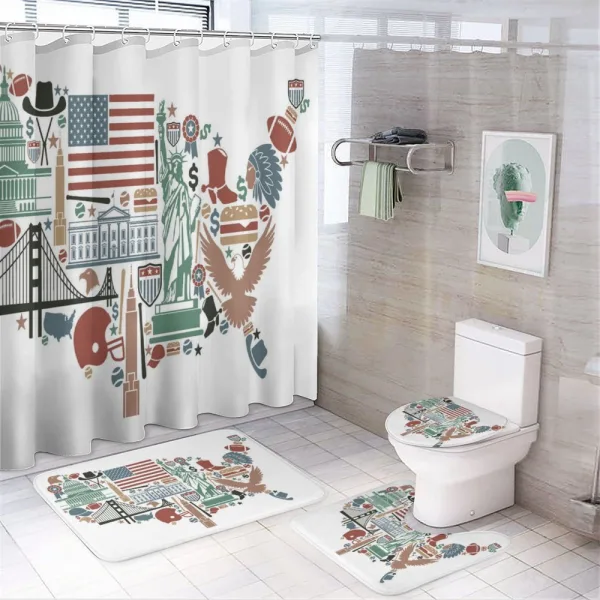 Travel Landmarks USA Flag on a shower curtain