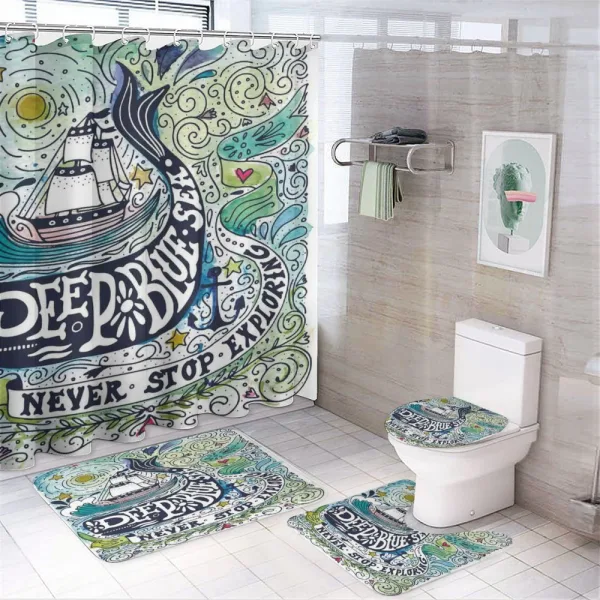 Whales Island with Palm on a shower curtain