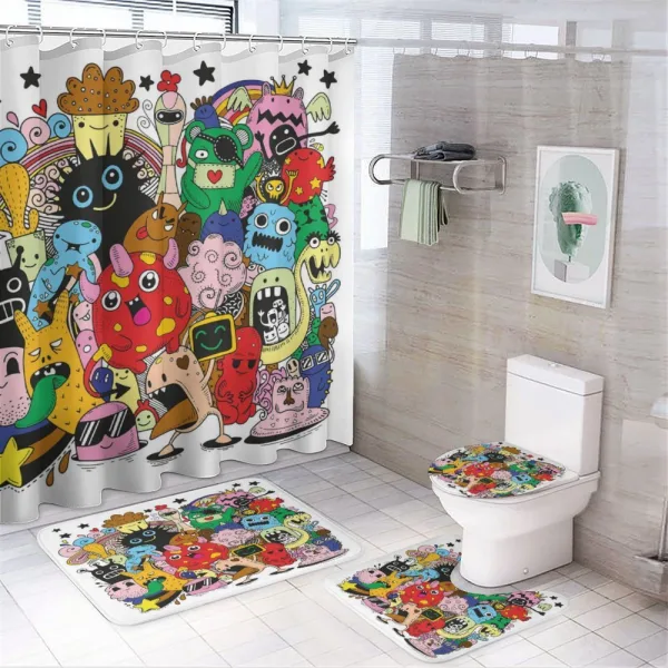Whimsical Colorful Characters on a shower curtain