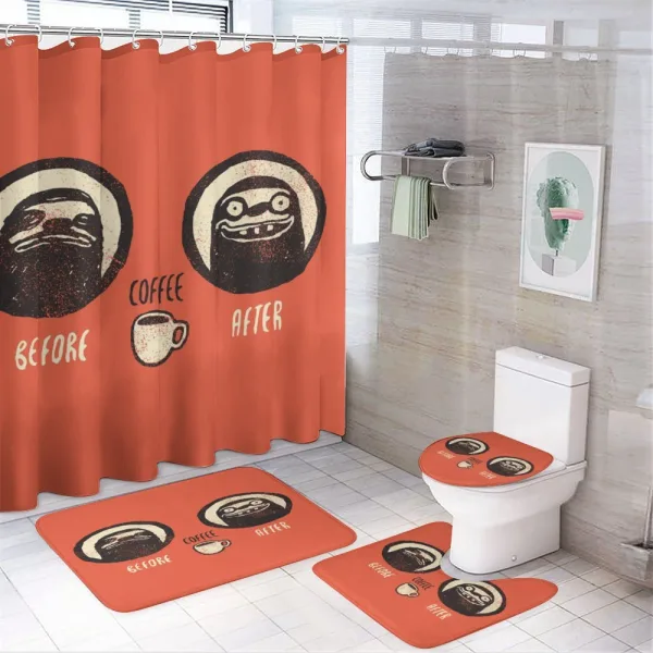 Before and After Coffee on a shower curtain