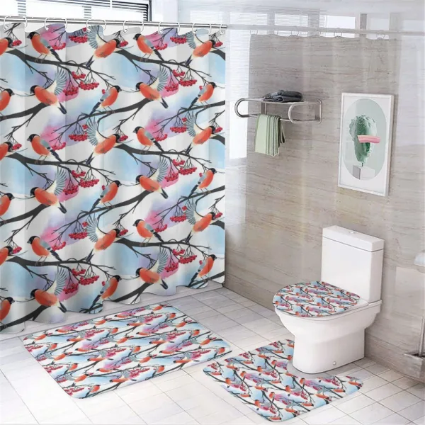 Bullfinch Birds on Shrubs on a shower curtain