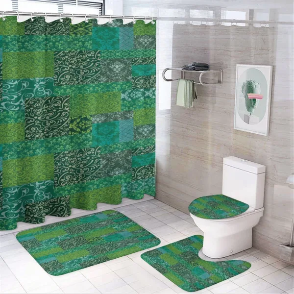 Curly Ornaments in Squares on a shower curtain