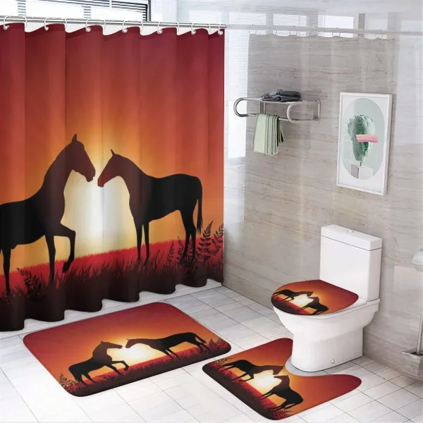 Horses Silhouette on Sunset on a shower curtain