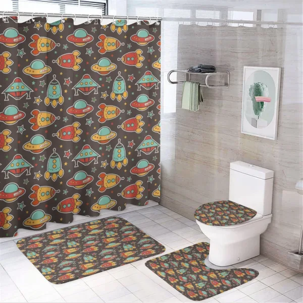 Outer Space Elements on a shower curtain