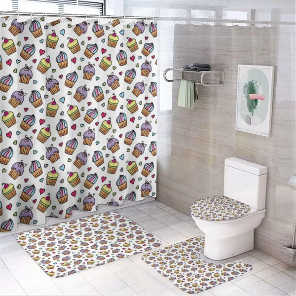 Pattern of Cupcakes on a shower curtain
