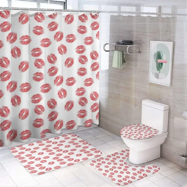 Red Lipsticks Kiss Marks on a shower curtain