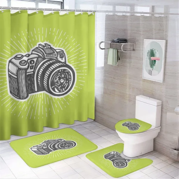 Sketch Style Camera Design on a shower curtain