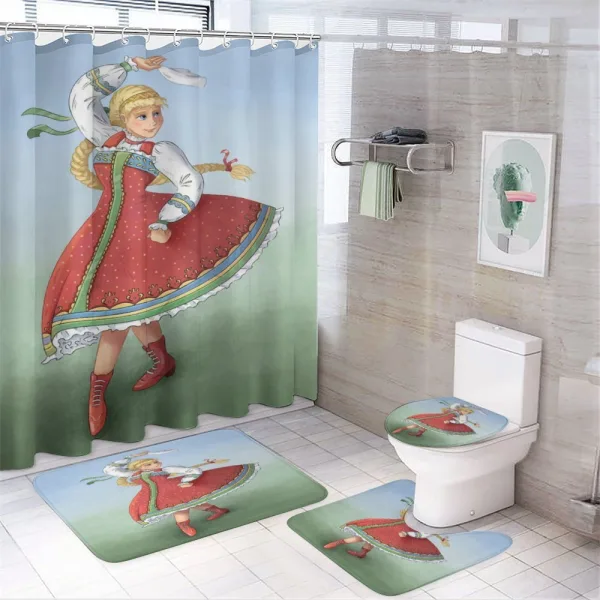Slavic Girl Dancing Drawing on a shower curtain