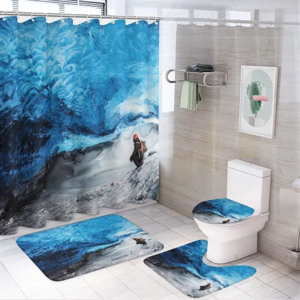 Traveler Man in Ice Cave on a shower curtain