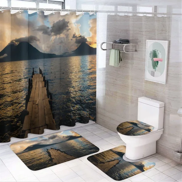 Wooden Pier on Lake on a shower curtain