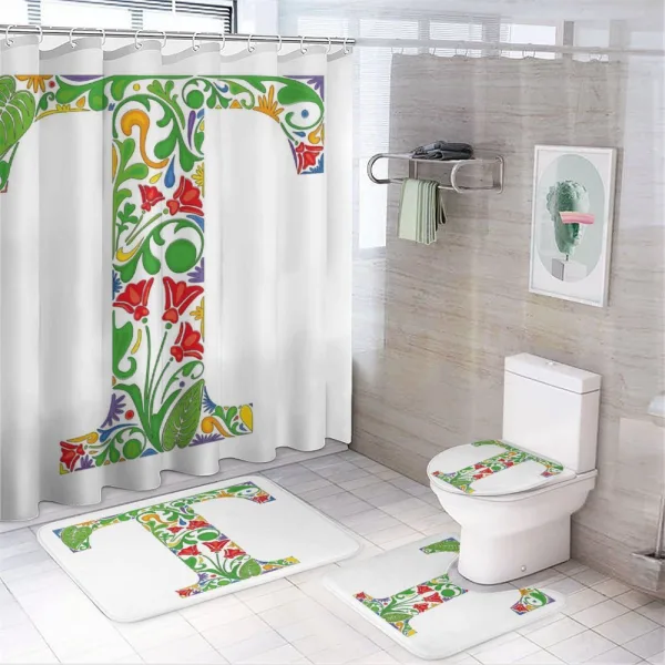 Blooms Leaves Capital on a shower curtain