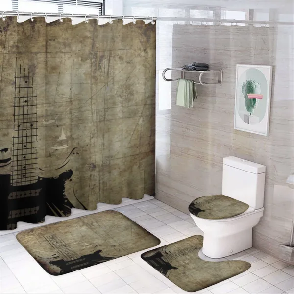 Faded Instrument Design on a shower curtain