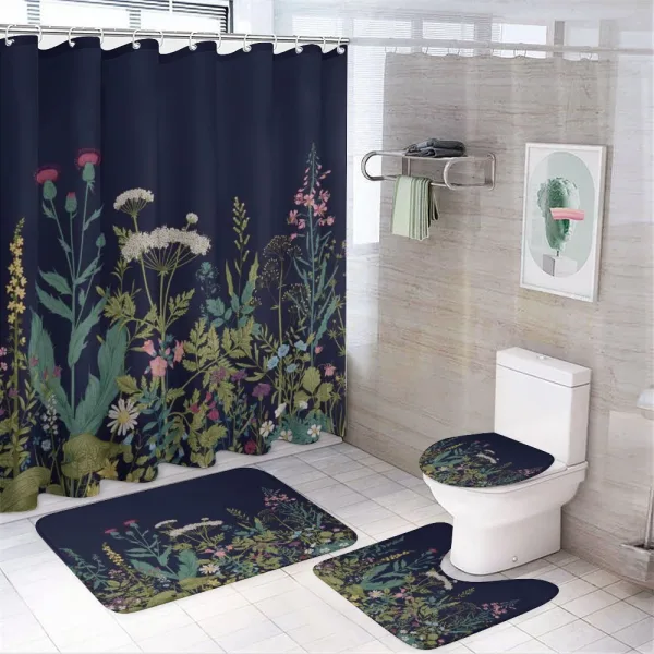 Rural Herbs Flowers on a shower curtain