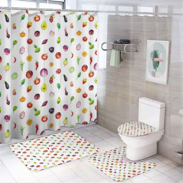 Tomato Eggplant Pepper on a shower curtain