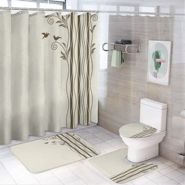 Wavy Tree Branches Birds on a shower curtain