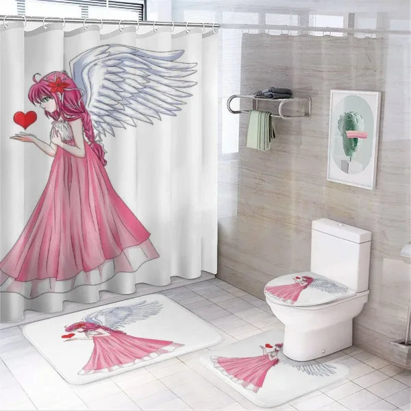 Angel Holding a Red Heart on a shower curtain
