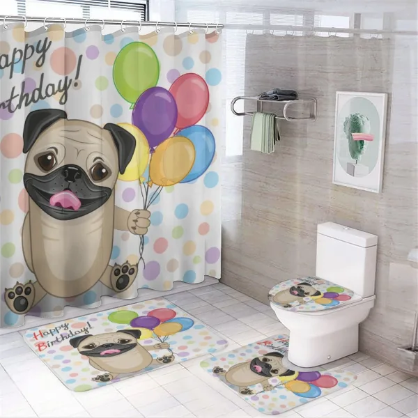 Birthday Pug Dog on a shower curtain