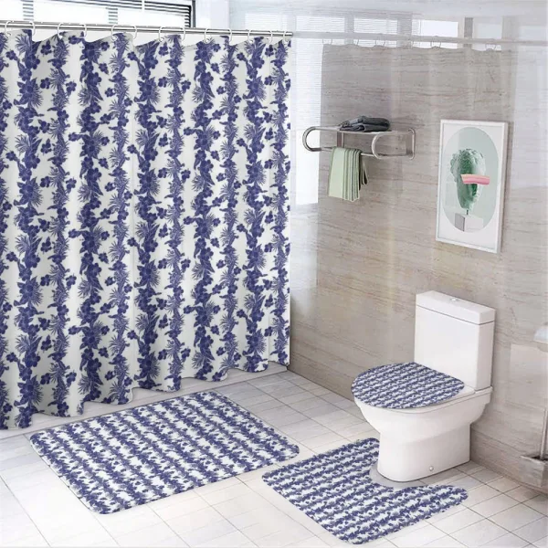 Blue and White Hibiscus on a shower curtain