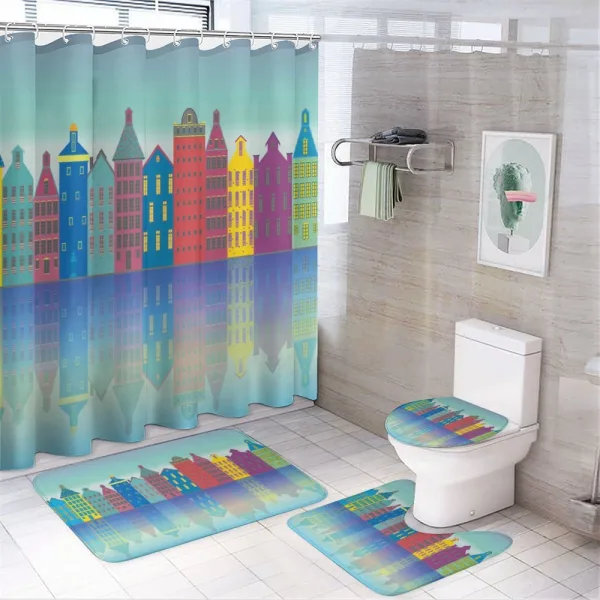 Futuristic Urban Elements on a shower curtain