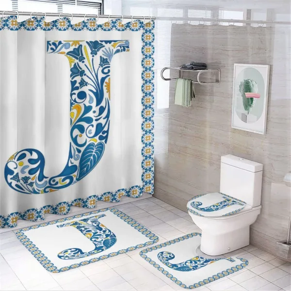 Graphic Illustration J on a shower curtain