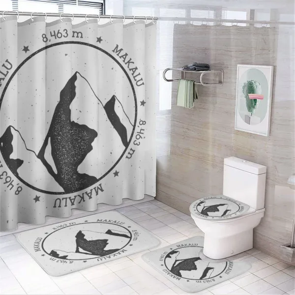 Greyscale Mountain Design on a shower curtain