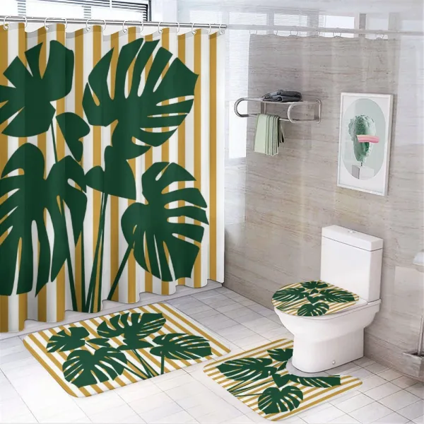 Hawaiian Monstera Stripes on a shower curtain