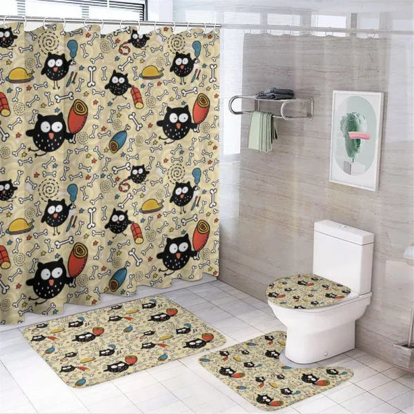 Hungry Owls Eating on a shower curtain