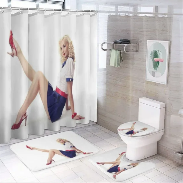 Lady in Navy Dress on a shower curtain