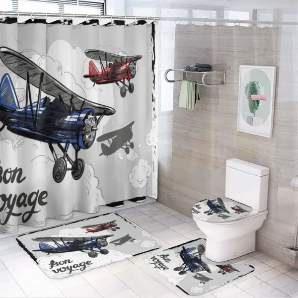 Retro Bon Voyage on a shower curtain