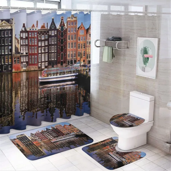 Traditional Old Houses on a shower curtain