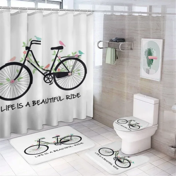Vintage Bike Flowers Birds on a shower curtain