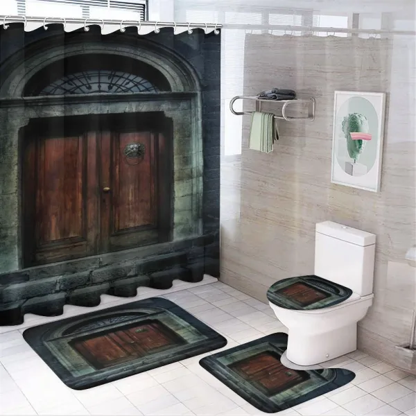 Antique Wooden Door on a shower curtain