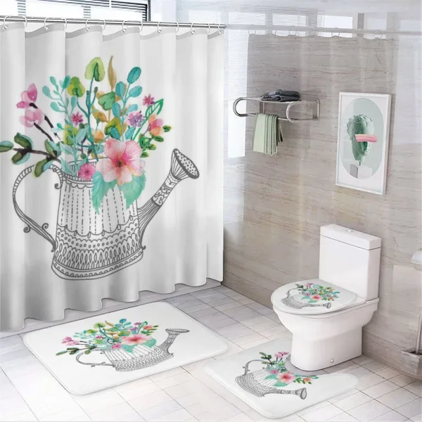 Doodle Watering Can on a shower curtain