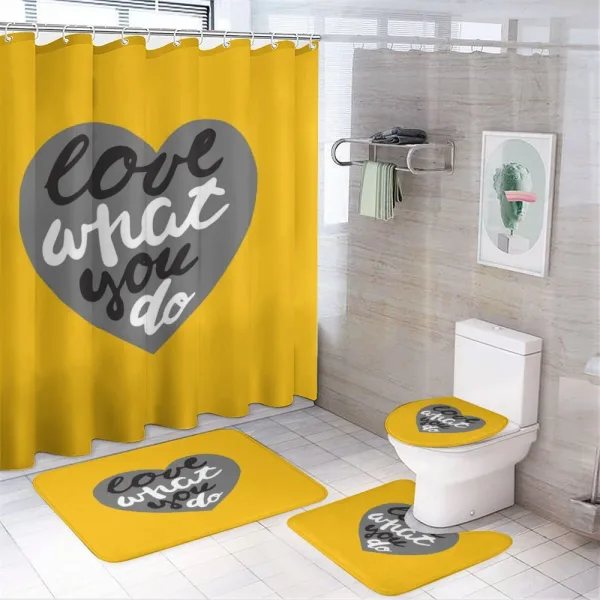 Greyscale Heart on Yellow on a shower curtain