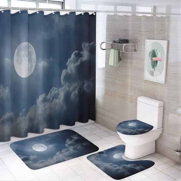 Night Skyline Full Moon on a shower curtain