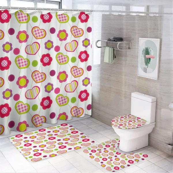 Patchwork Flowers Hearts on a shower curtain