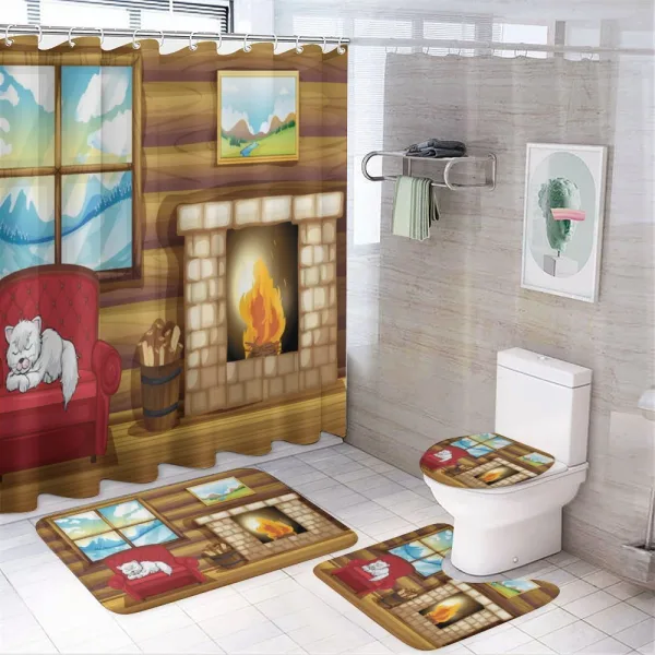 Sleepy Cat Rustic House on a shower curtain