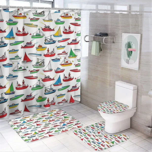 Cartoon Fishing Boats on a shower curtain