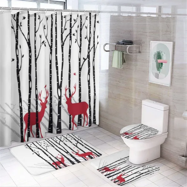 Deer Tree Forest Bird on a shower curtain