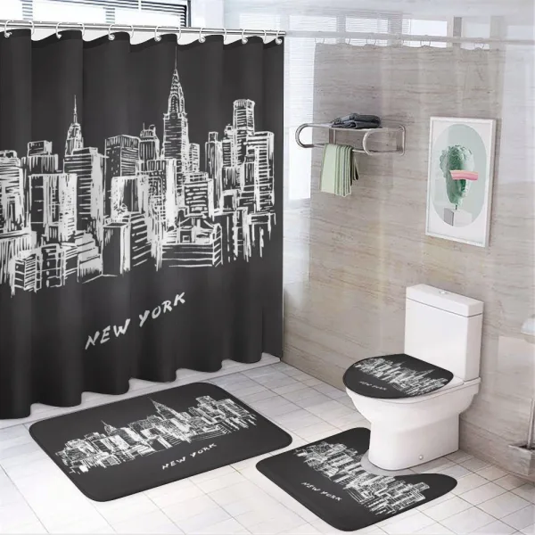 Hand Drawn City Buildings Deco on a shower curtain
