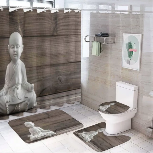 Meditating Asian Baby on a shower curtain