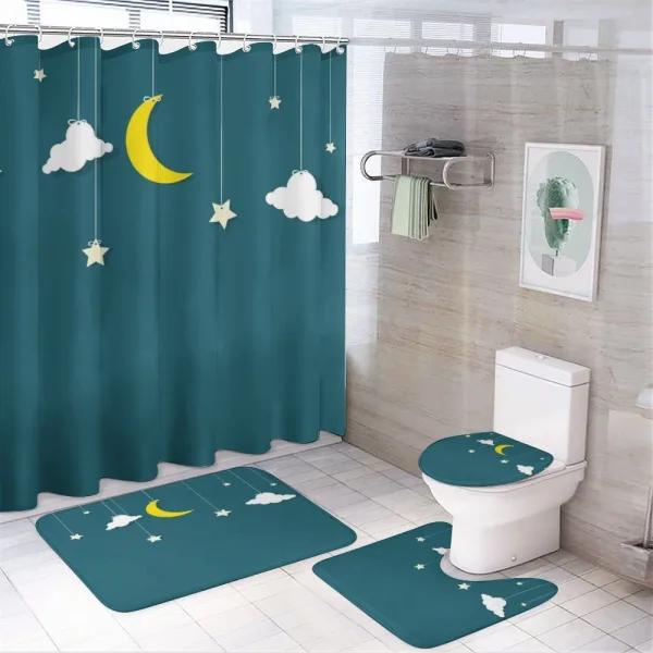 Moon Stars Hanging on Threads on a shower curtain