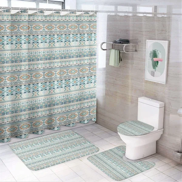 Pastel Tone Geometric Mexican on a shower curtain