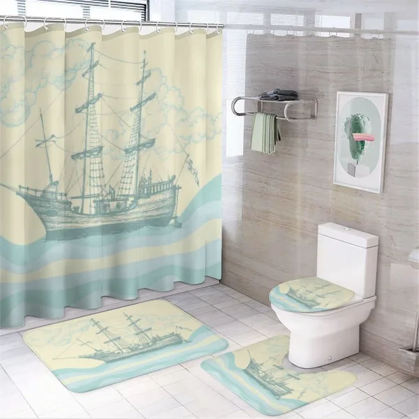 Ship Waves Clouds on a shower curtain