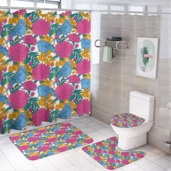Spring Peony Blossoms Leaves on a shower curtain