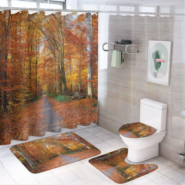 Vibrant Trees Pathway on a shower curtain
