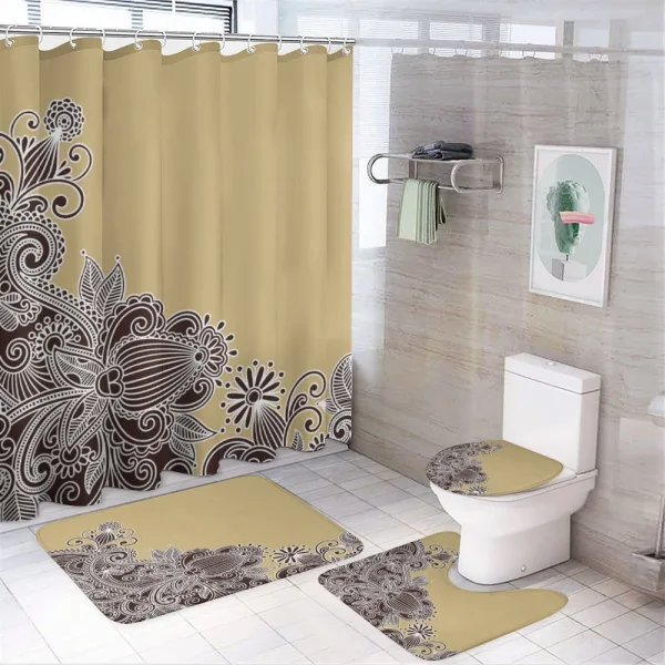 Vintage Style Folk Doodle on a shower curtain