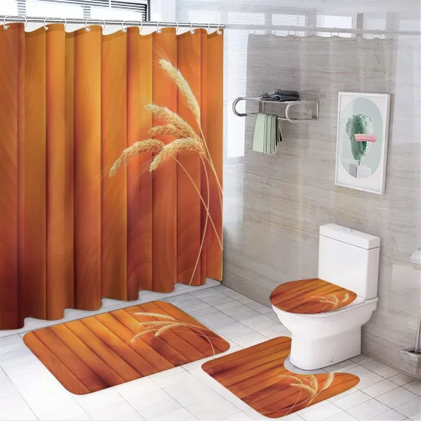 Wheat Spikes Wood Plank on a shower curtain
