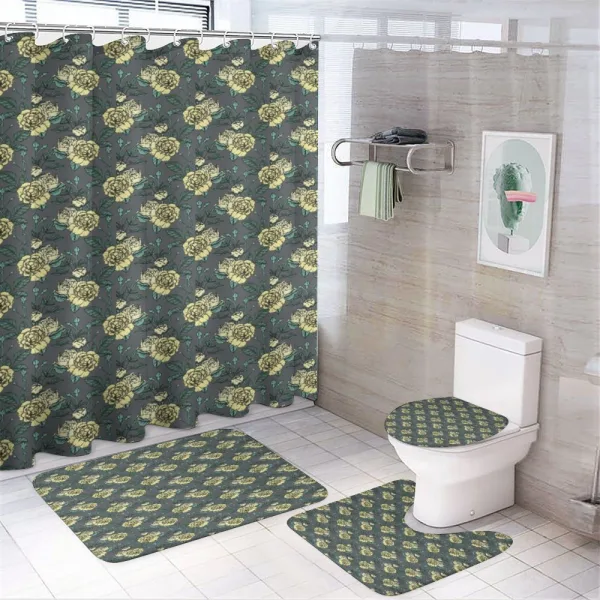 Yellow Tone Roses on Grey on a shower curtain